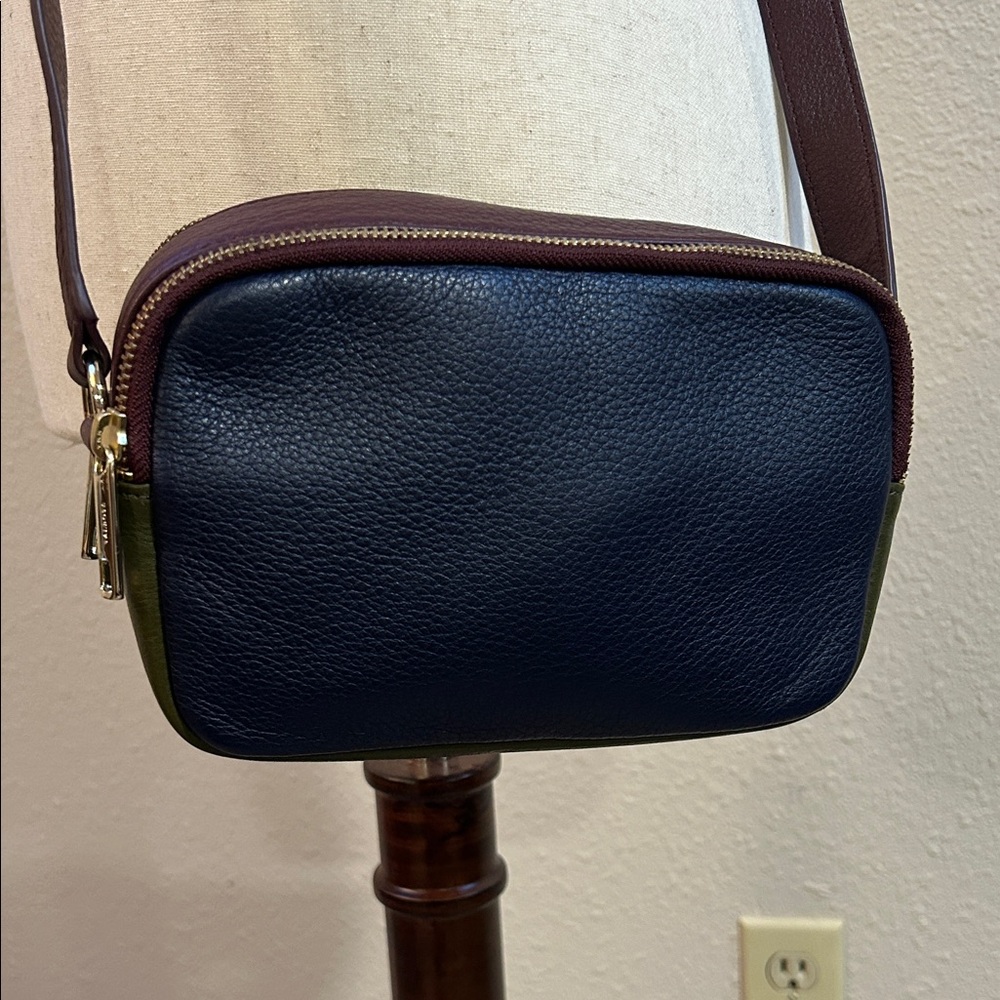 Talbots Navy, Burgundy and Green Genuine Leather Camera  / Crossbody Bag